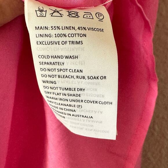 Bardot Pink Amelie Tiered Linen Mini Dress Size Small 6 - Picture 7 of 7